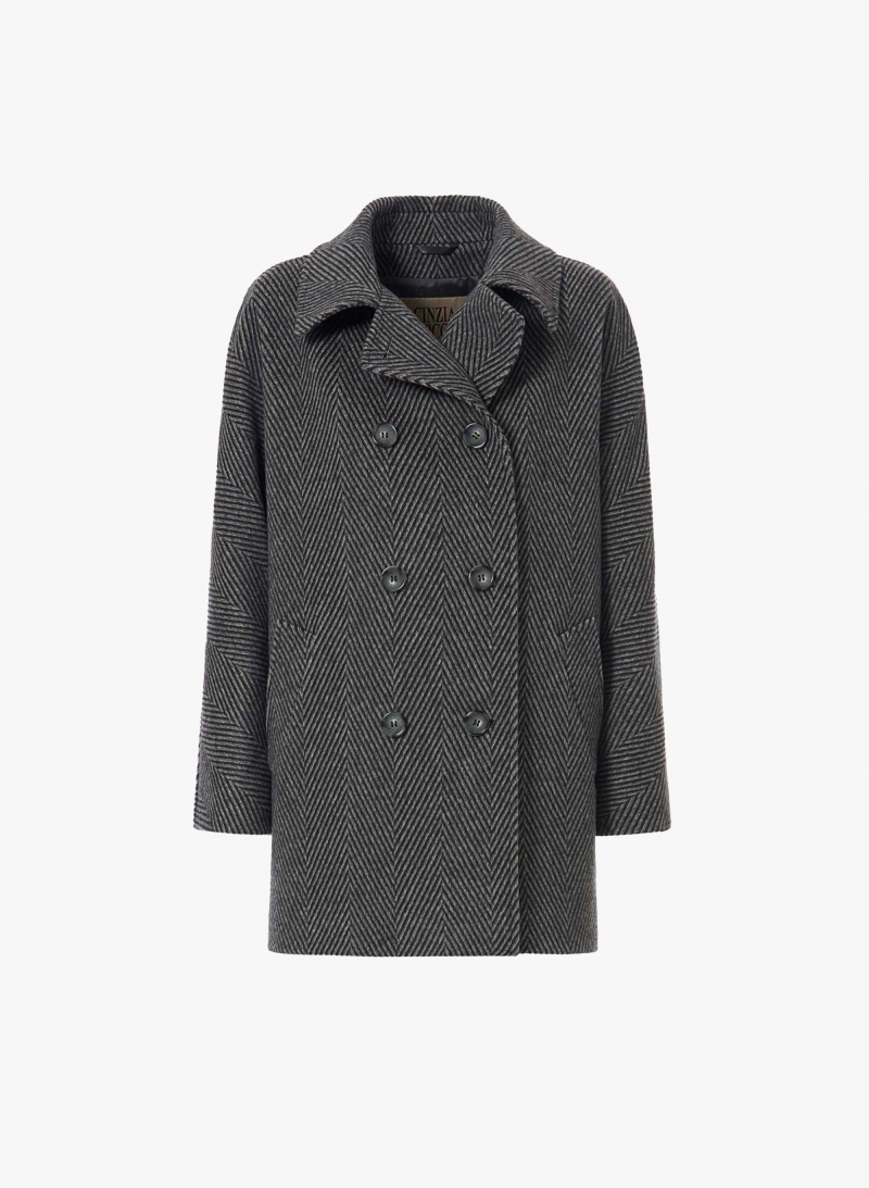 Peacoat con fantasia spigata grigia in pura lana