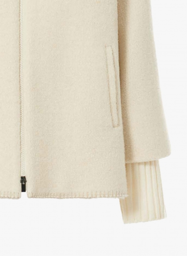 Short oversized bianco coat with knitted inserts