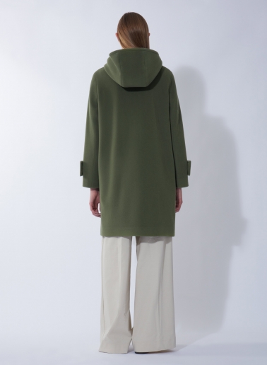 Hooded military green wool and cashmere parka with double pockets