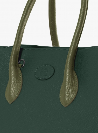 Two-tone military green genuine leather tote bag