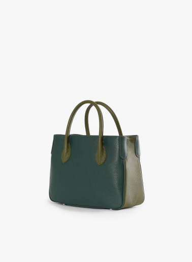 Borsa Tote piccola in pelle bicolore verde militare