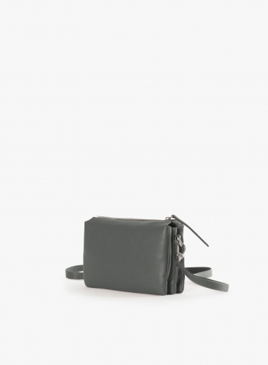 Grey genuine leather crossbody bag with three compartments