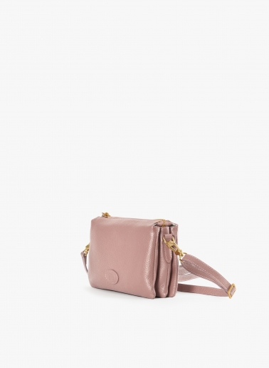 Borsa a tracolla con tre scomparti in pelle rosa