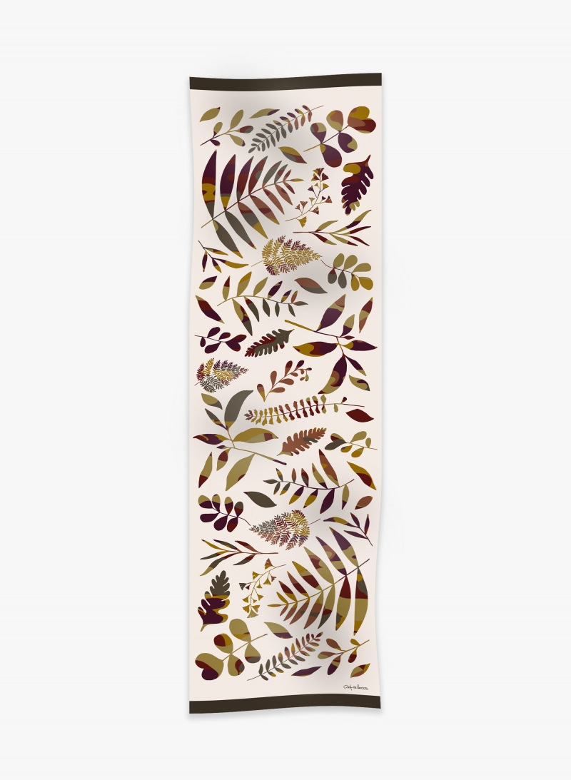 Sciarpa in lana con foglie stilizzate beige