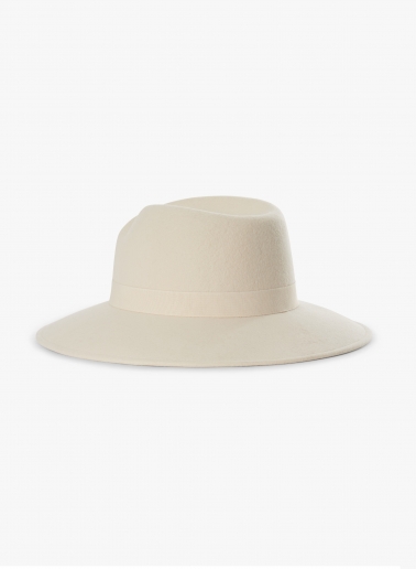 Cappello fedora asimmetrico bianco in feltro di lana
