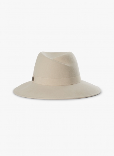 Cappello fedora asimmetrico bianco in feltro di lana