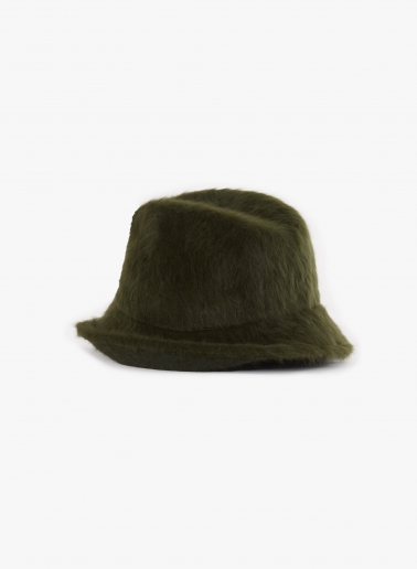 Military green wool asymmetric hat with fur effect