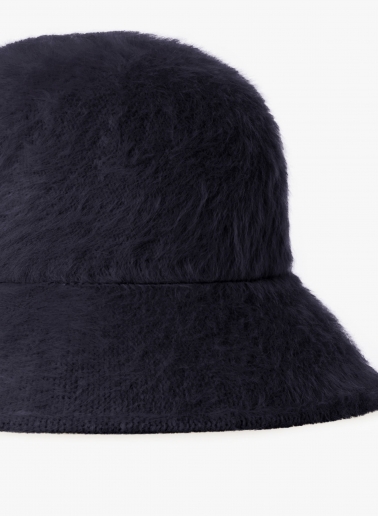 Cappello cloche blu in lana effetto pelliccia