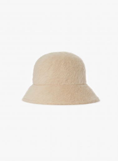 Cappello cloche beige in lana effetto pelliccia