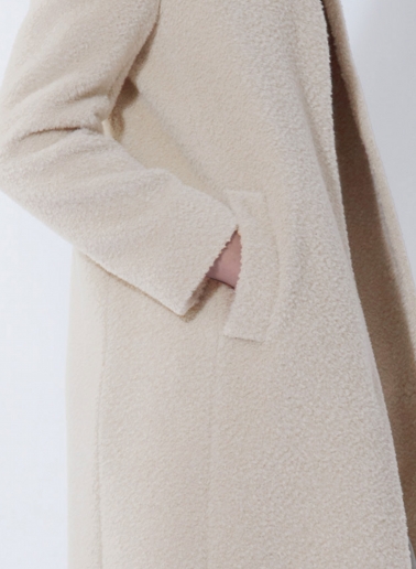 Maxi beige wool and alpaca coat with inverted notch collar