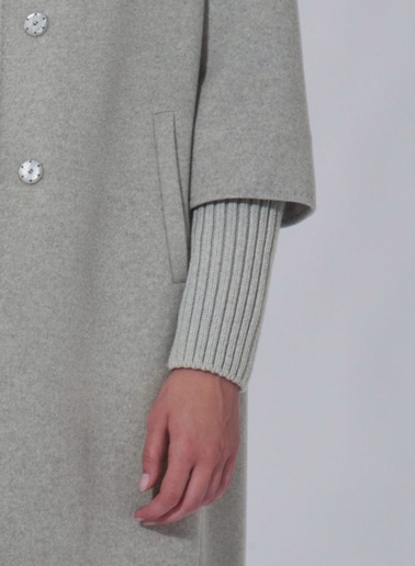 Light grey pure wool coat with detachable knitted details