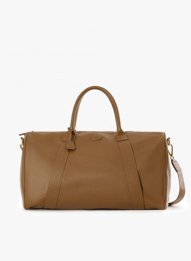 Tobacco color genuine leather backpack with gusset and logo