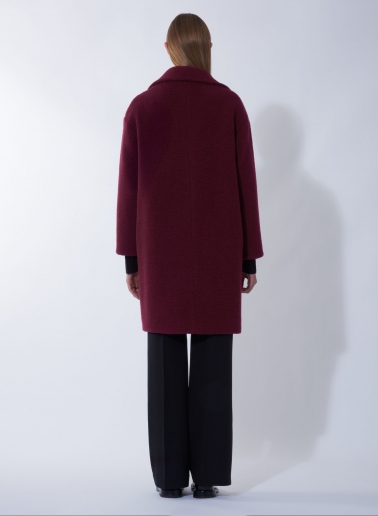 Cappotto bordeaux doppio petto in lana con collo a rever