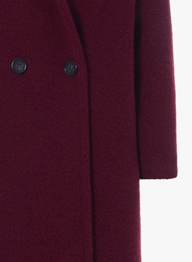Cappotto bordeaux doppio petto in lana con collo a rever