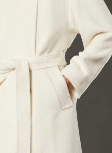Maxi belted white alpaca and wool coat with hood