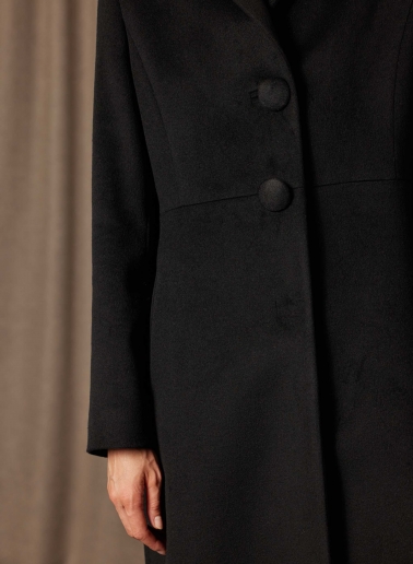 Cappotto redingote lungo nero monopetto in pura seta