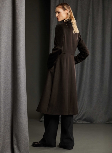 Cappotto redingote lungo marrone monopetto in pura seta