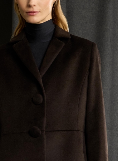 Cappotto redingote lungo marrone monopetto in pura seta