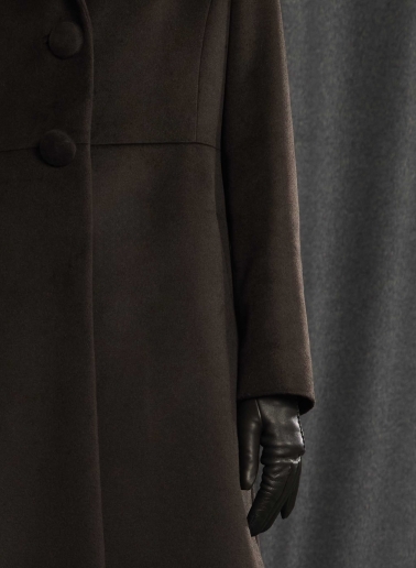 Cappotto redingote lungo marrone monopetto in pura seta