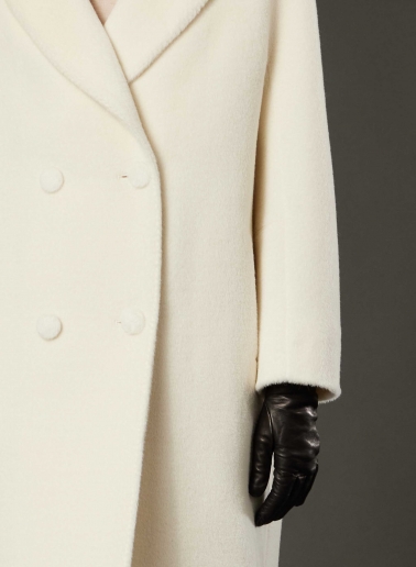 Cappotto lungo bianco doppio petto in alpaca e lana