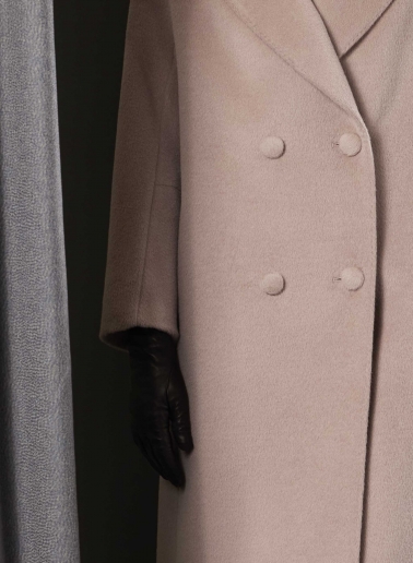 Cappotto lungo rosa doppio petto in alpaca e lana