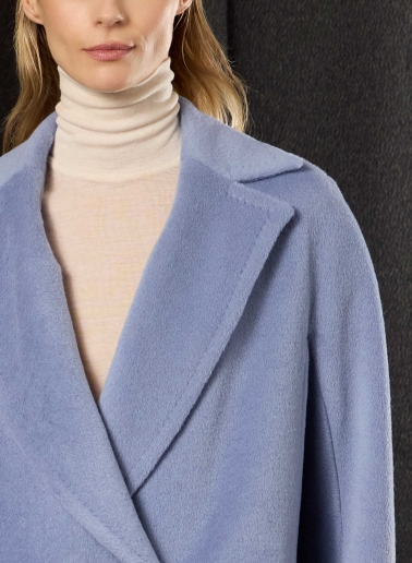 Cappotto azzurro viola doppio petto in alpaca e lana