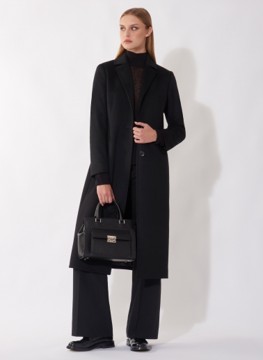 Maxi black coat in pure cashmere with masculine cut