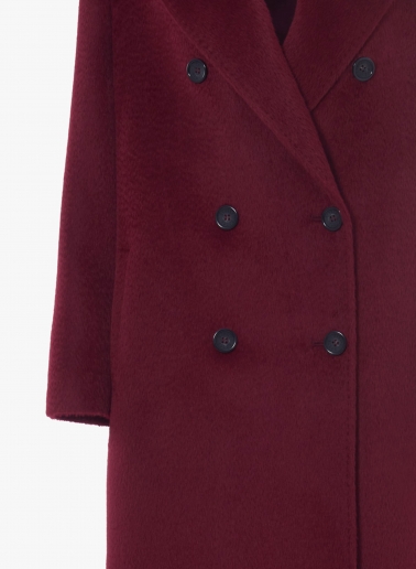 Cappotto lungo bordeaux doppio petto 6 bottoni in alpaca e lana