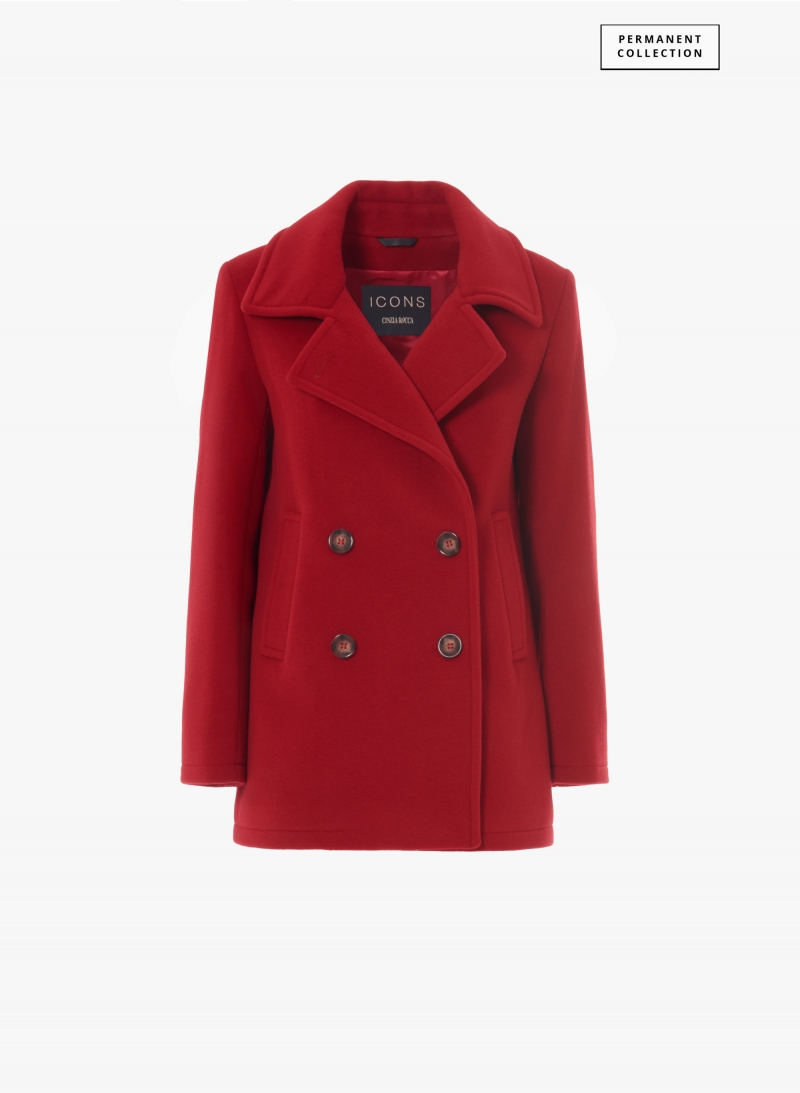 Peacoat rosso doppio petto in lana e cashmere