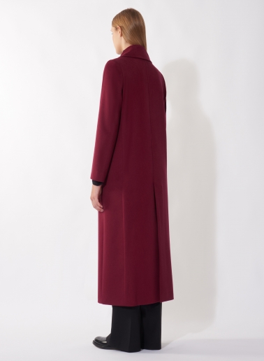 Maxi cappotto bordeaux doppio petto 6 bottoni in pura lana zibeline