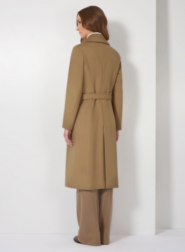 Cappotto cammello con cintura in puro cashmere linea aderente