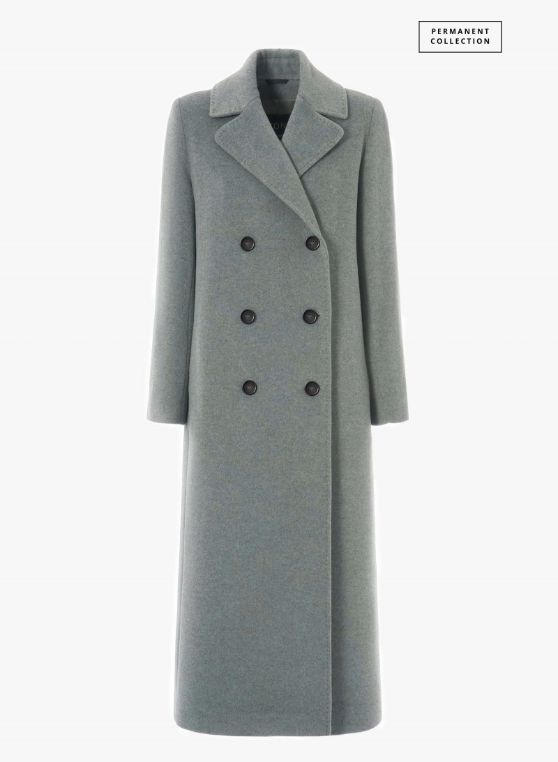 Maxi cappotto grigio chiaro doppio petto 6 bottoni in lana e cashmere