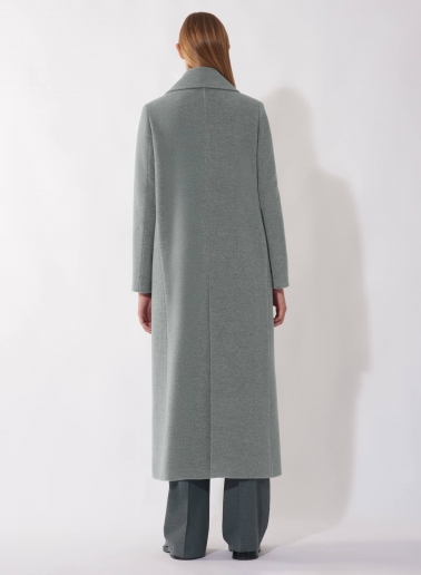 Maxi cappotto grigio chiaro doppio petto 6 bottoni in lana e cashmere