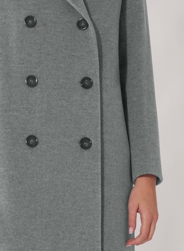 Maxi 6 buttons double breasted light grey wool and cashmere coat