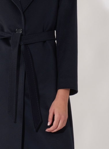 Cappotto blu con cintura in puro cashmere linea aderente