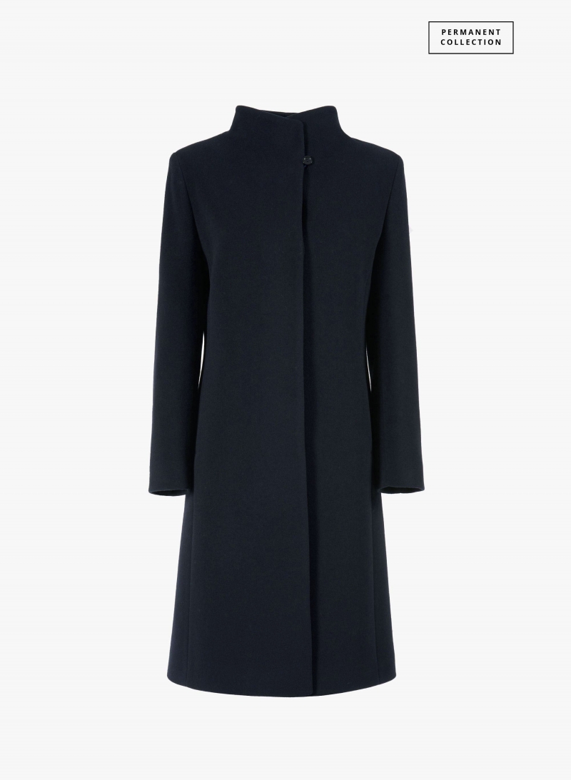 Cappotto blu in puro cashmere con collo alto