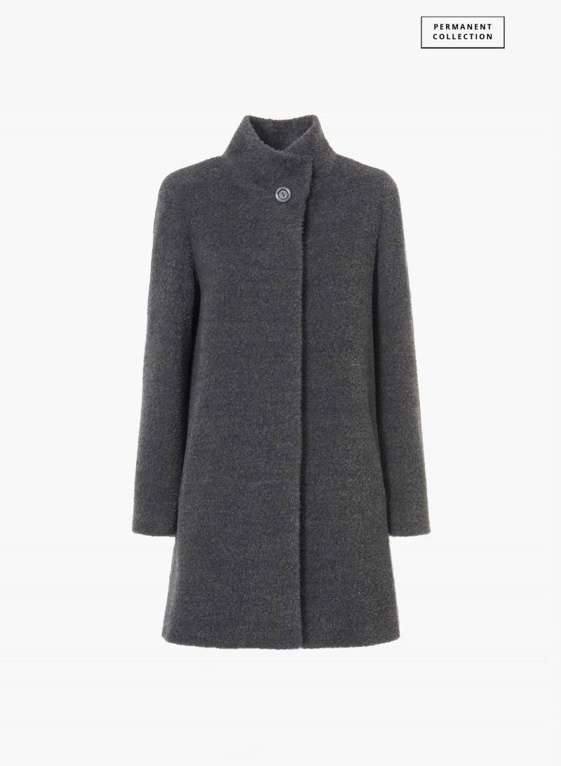 Short flared grey wool and alpaca coat with side vents