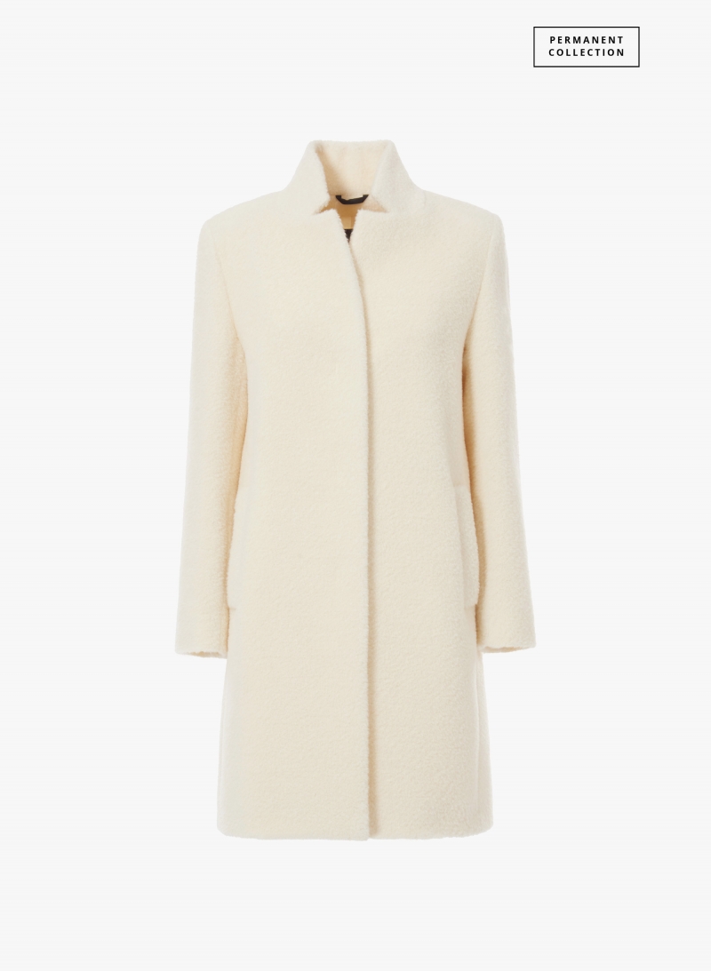 White wool and alpaca coat with inverted notch collar