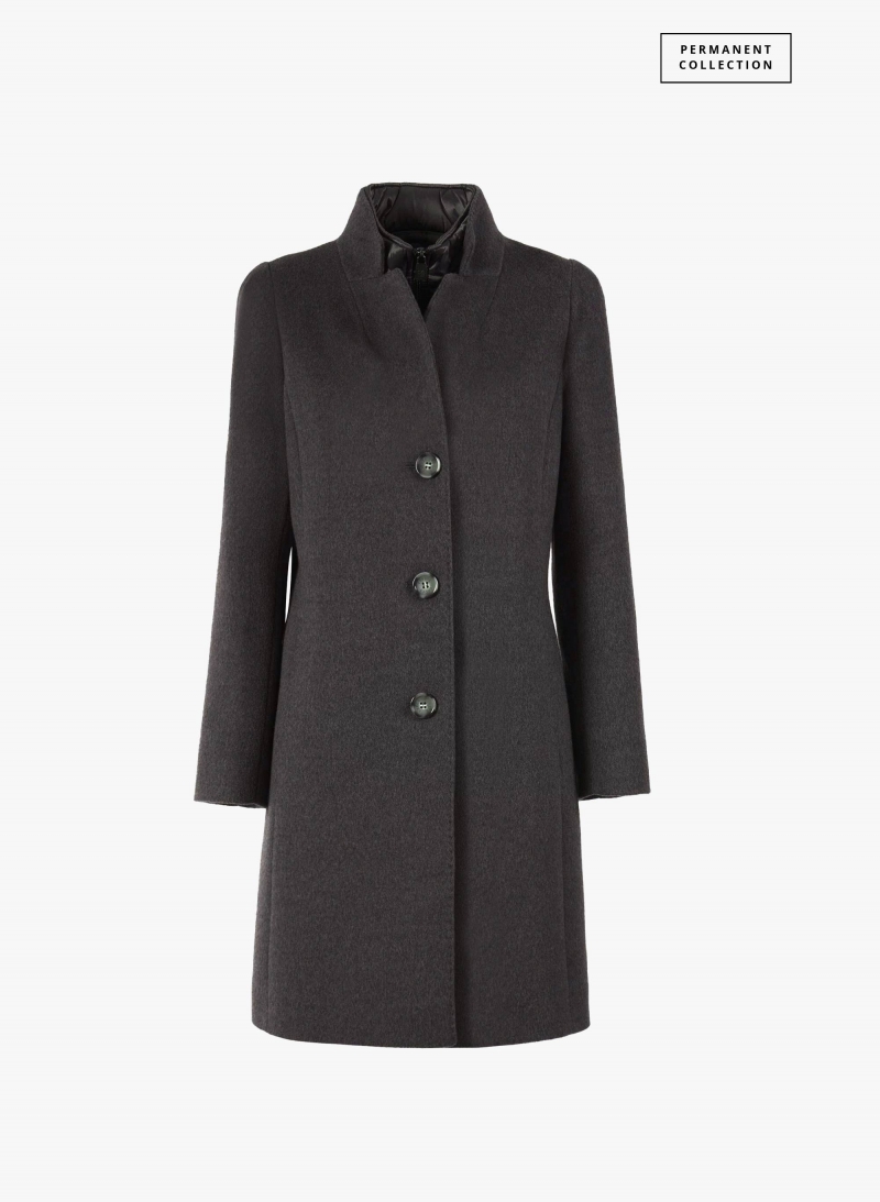 Cappotto grigio in pura lana con pettorina in nylon staccabile