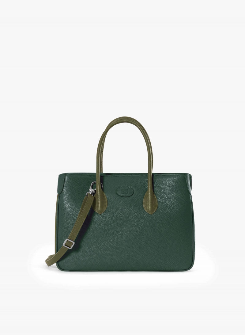 Borsa Tote in pelle bicolore verde militare