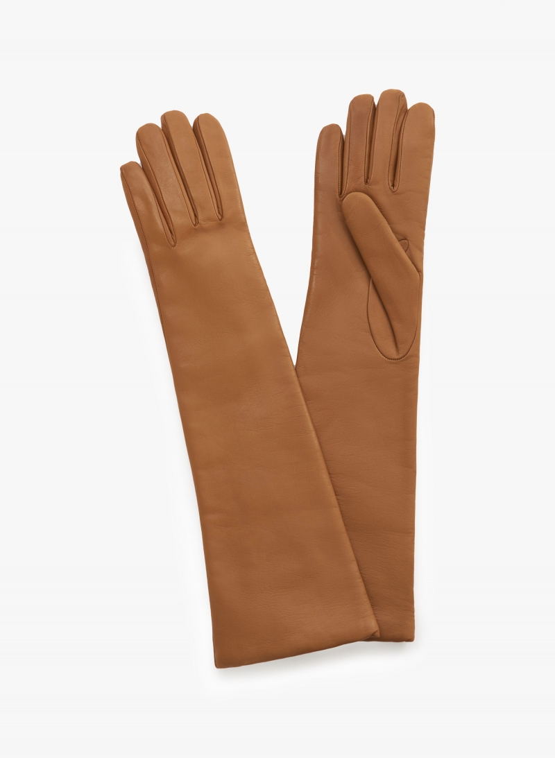 Long camel nappa leather gloves