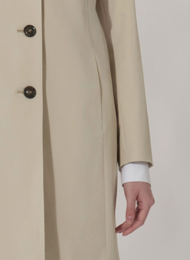 Beige stretch cotton overcoat with inverted notch collar