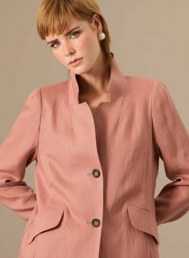 Dark pink linen jacket with inverted notch collar