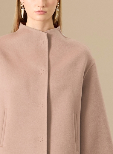 Giacca rosa in double di pura lana con collo alto
