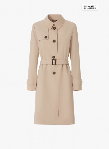 Trench monopetto beige in tessuto tecnico con impunture sartoriali | C
