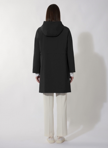 Black parka in rainproof technical fabric