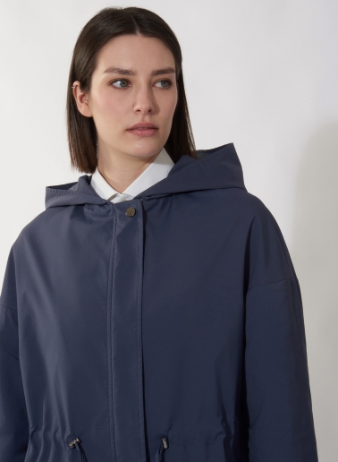 Blue parka in rainproof technical fabric
