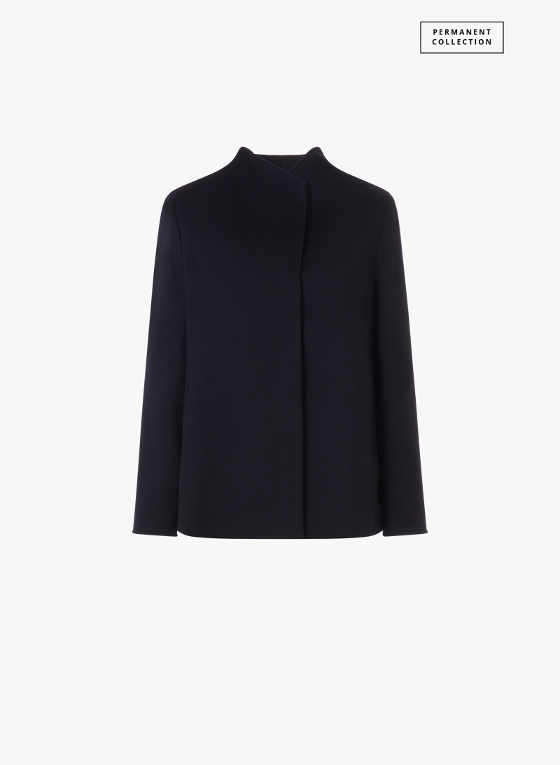 Blue pure wool jacket with high collar