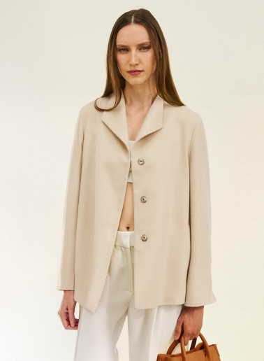 Giacca beige in pura lana con collo alto