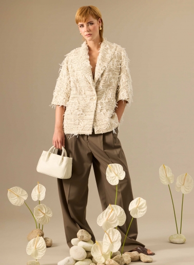Oversized beige cape with fringes